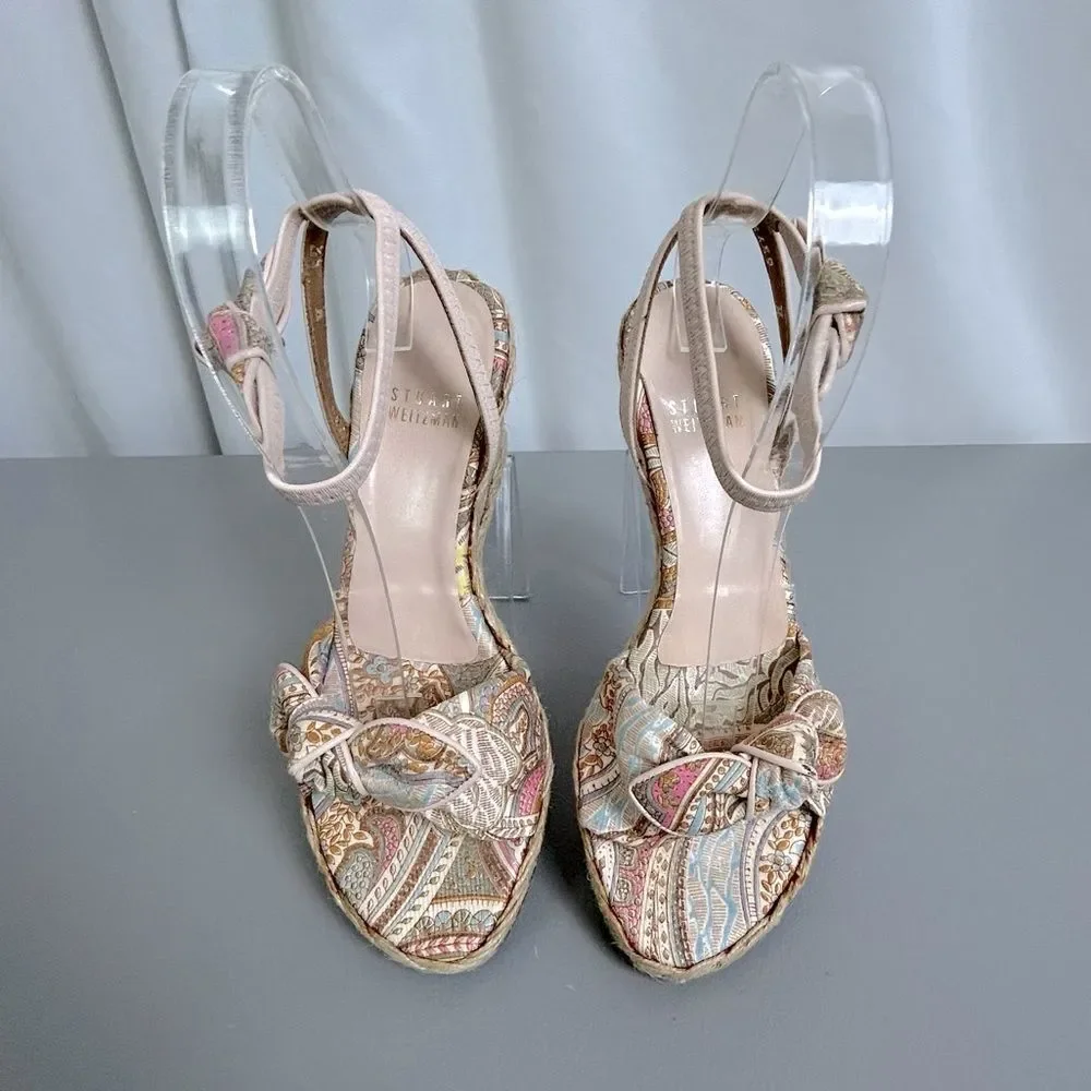 Stuart Weitzman Women's Patterned strapped wedges size 5.5 pink - Picture 11 of 11